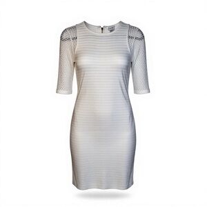 Cache White Ribbed Sheath Dress with Dolman Sleeves, Size Medium NWOT